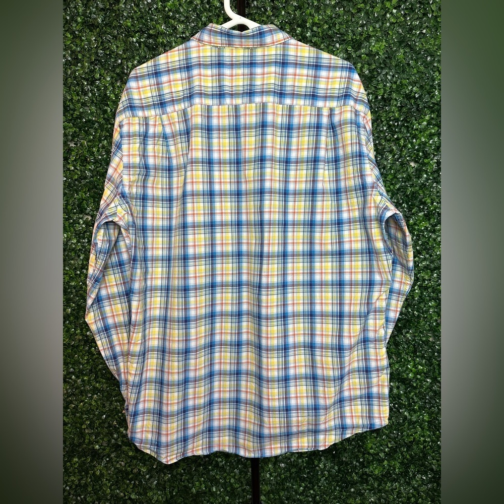 Men’s Southern Pines Long Sleeve Yellow and Blue Plaid Dress Shirt - Picture 7 of 8
